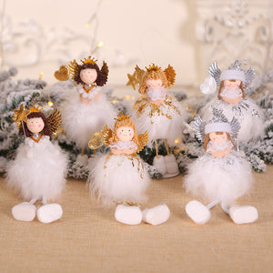 Christmas Plush Cute Angel Doll Pendants Christmas Tree Hanging Ornaments Desk Decor New Year Children Gift Toys Gold White