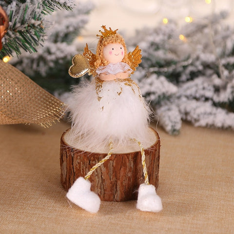 Christmas Plush Cute Angel Doll Pendants Christmas Tree Hanging Ornaments Desk Decor New Year Children Gift Toys Gold White