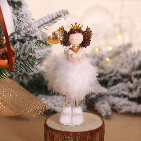 Christmas Plush Cute Angel Doll Pendants Christmas Tree Hanging Ornaments Desk Decor New Year Children Gift Toys Gold White