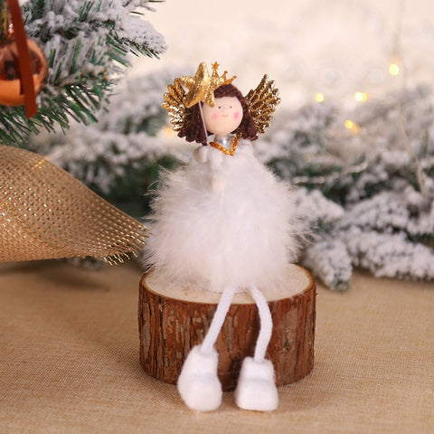 Christmas Plush Cute Angel Doll Pendants Christmas Tree Hanging Ornaments Desk Decor New Year Children Gift Toys Gold White