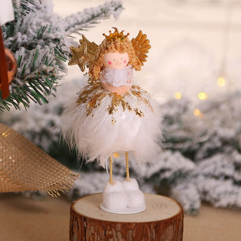 Christmas Plush Cute Angel Doll Pendants Christmas Tree Hanging Ornaments Desk Decor New Year Children Gift Toys Gold White