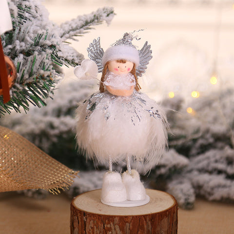Christmas Plush Cute Angel Doll Pendants Christmas Tree Hanging Ornaments Desk Decor New Year Children Gift Toys Gold White