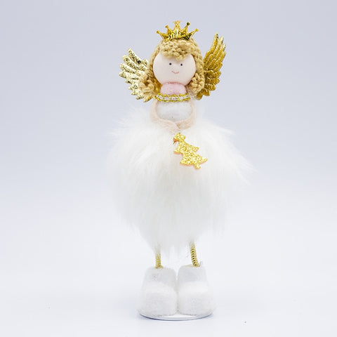 Christmas Plush Cute Angel Doll Pendants Christmas Tree Hanging Ornaments Desk Decor New Year Children Gift Toys Gold White