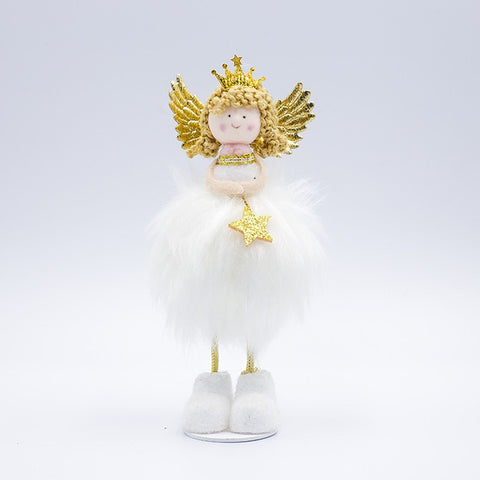 Christmas Plush Cute Angel Doll Pendants Christmas Tree Hanging Ornaments Desk Decor New Year Children Gift Toys Gold White