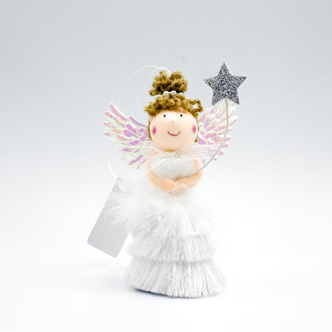 Christmas Plush Cute Angel Doll Pendants Christmas Tree Hanging Ornaments Desk Decor New Year Children Gift Toys Gold White