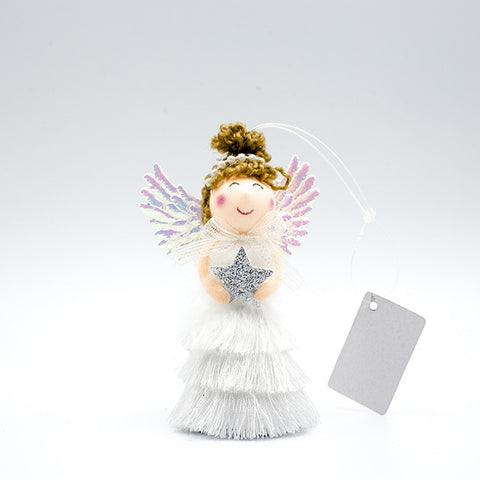 Christmas Plush Cute Angel Doll Pendants Christmas Tree Hanging Ornaments Desk Decor New Year Children Gift Toys Gold White