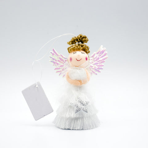 Christmas Plush Cute Angel Doll Pendants Christmas Tree Hanging Ornaments Desk Decor New Year Children Gift Toys Gold White