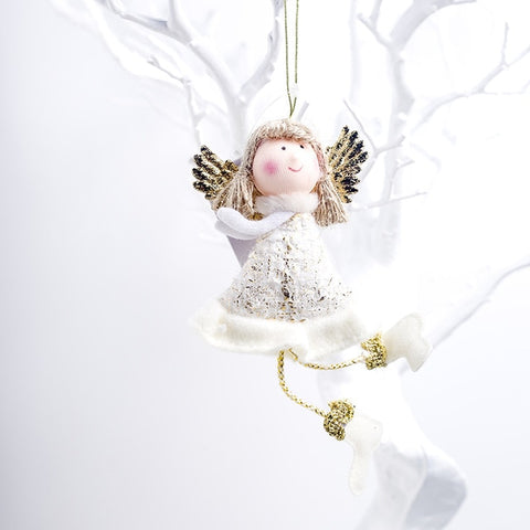 Christmas Plush Cute Angel Doll Pendants Christmas Tree Hanging Ornaments Desk Decor New Year Children Gift Toys Gold White