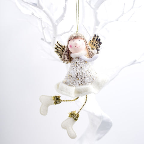 Christmas Plush Cute Angel Doll Pendants Christmas Tree Hanging Ornaments Desk Decor New Year Children Gift Toys Gold White
