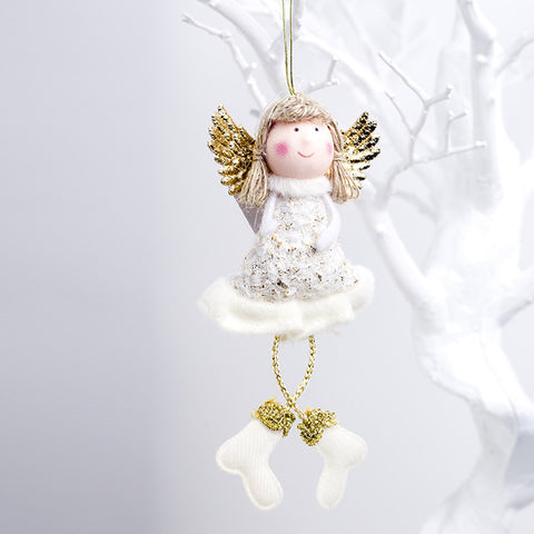 Christmas Plush Cute Angel Doll Pendants Christmas Tree Hanging Ornaments Desk Decor New Year Children Gift Toys Gold White