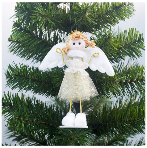 Christmas Plush Cute Angel Doll Pendants Christmas Tree Hanging Ornaments Desk Decor New Year Children Gift Toys Gold White