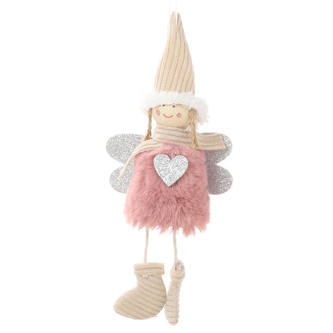 Christmas Plush Cute Angel Doll Pendants Christmas Tree Hanging Ornaments Desk Decor New Year Children Gift Toys Gold White