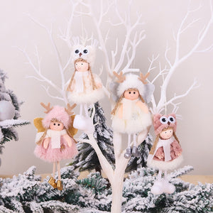 cute pink Plush Angel girl Christmas Tree Ornament Xmas Hanging Pendant Dolls Christmas Home Holiday Decoration as Kids Gifts