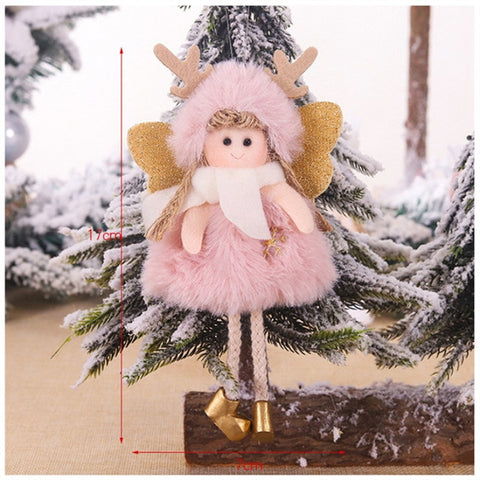 cute pink Plush Angel girl Christmas Tree Ornament Xmas Hanging Pendant Dolls Christmas Home Holiday Decoration as Kids Gifts