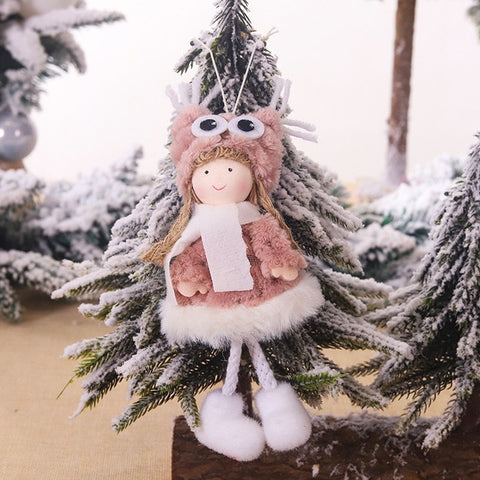 cute pink Plush Angel girl Christmas Tree Ornament Xmas Hanging Pendant Dolls Christmas Home Holiday Decoration as Kids Gifts