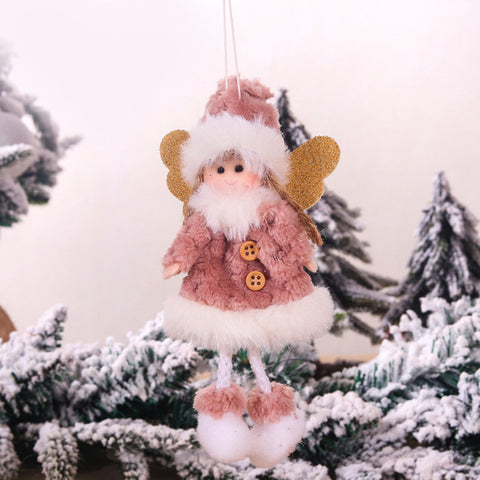 cute pink Plush Angel girl Christmas Tree Ornament Xmas Hanging Pendant Dolls Christmas Home Holiday Decoration as Kids Gifts