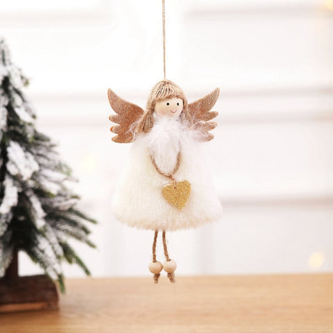 cute pink Plush Angel girl Christmas Tree Ornament Xmas Hanging Pendant Dolls Christmas Home Holiday Decoration as Kids Gifts