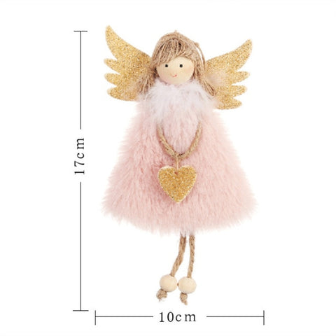 cute pink Plush Angel girl Christmas Tree Ornament Xmas Hanging Pendant Dolls Christmas Home Holiday Decoration as Kids Gifts