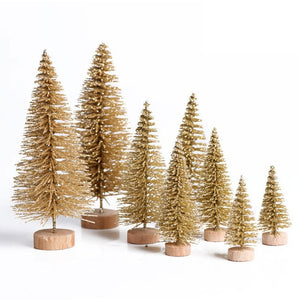 8pcs Small DIY Mini Christmas Tree Fake Pine Tree Mini Sisal Bottle Brush DIY Craft Desktop Decoration Snow Frost Village House