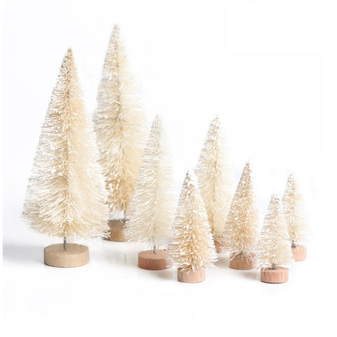 8pcs Small DIY Mini Christmas Tree Fake Pine Tree Mini Sisal Bottle Brush DIY Craft Desktop Decoration Snow Frost Village House