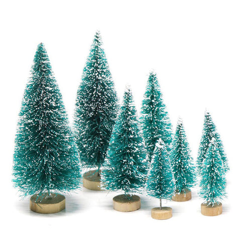 8pcs Small DIY Mini Christmas Tree Fake Pine Tree Mini Sisal Bottle Brush DIY Craft Desktop Decoration Snow Frost Village House